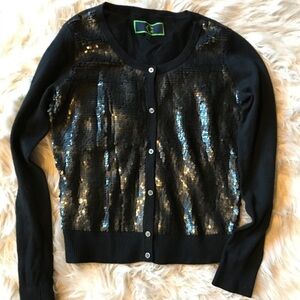 EUC Party XS Wool/Cotton Sequined Black Cardi​​​​